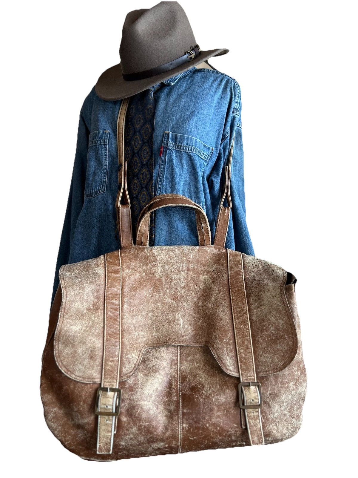 LAND Vintage Distressed LEATHER Y2K Overnight Weekender Luggage 2 Compartments