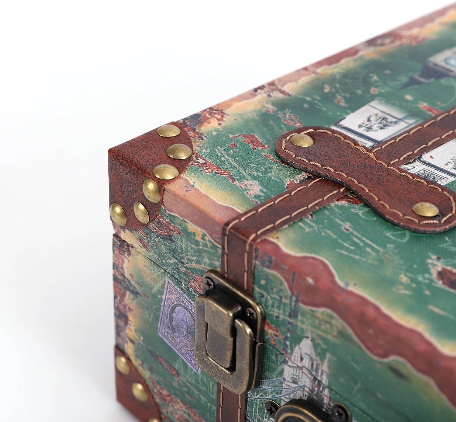 Vintage Style Wooden European Landmarks Luggage Suitcases Set of 2