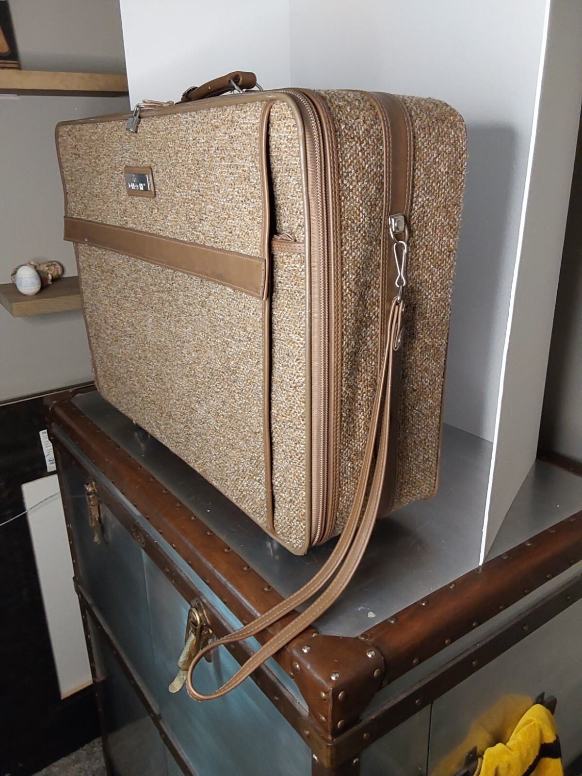 Vintage Jordache Tweed & Vinyl Luggage Set, 28 inch and 26 inch sized suitcases