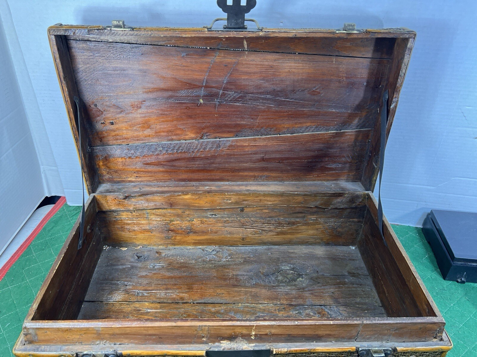Vintage Bamboo and Woven Rattan Suitcase with Metal Hardware MCM Trunk Small