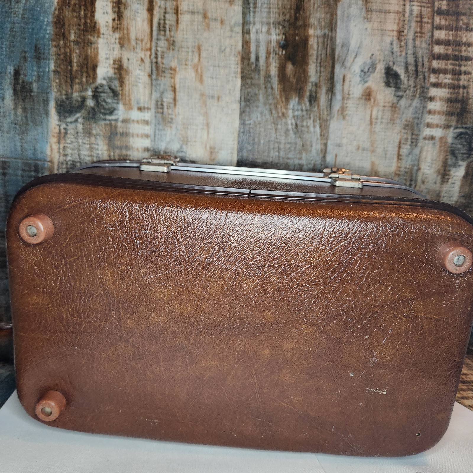 Airway Train Case Luggage Hard Shell Brown Mirror Vintage NO Key As Is Decor