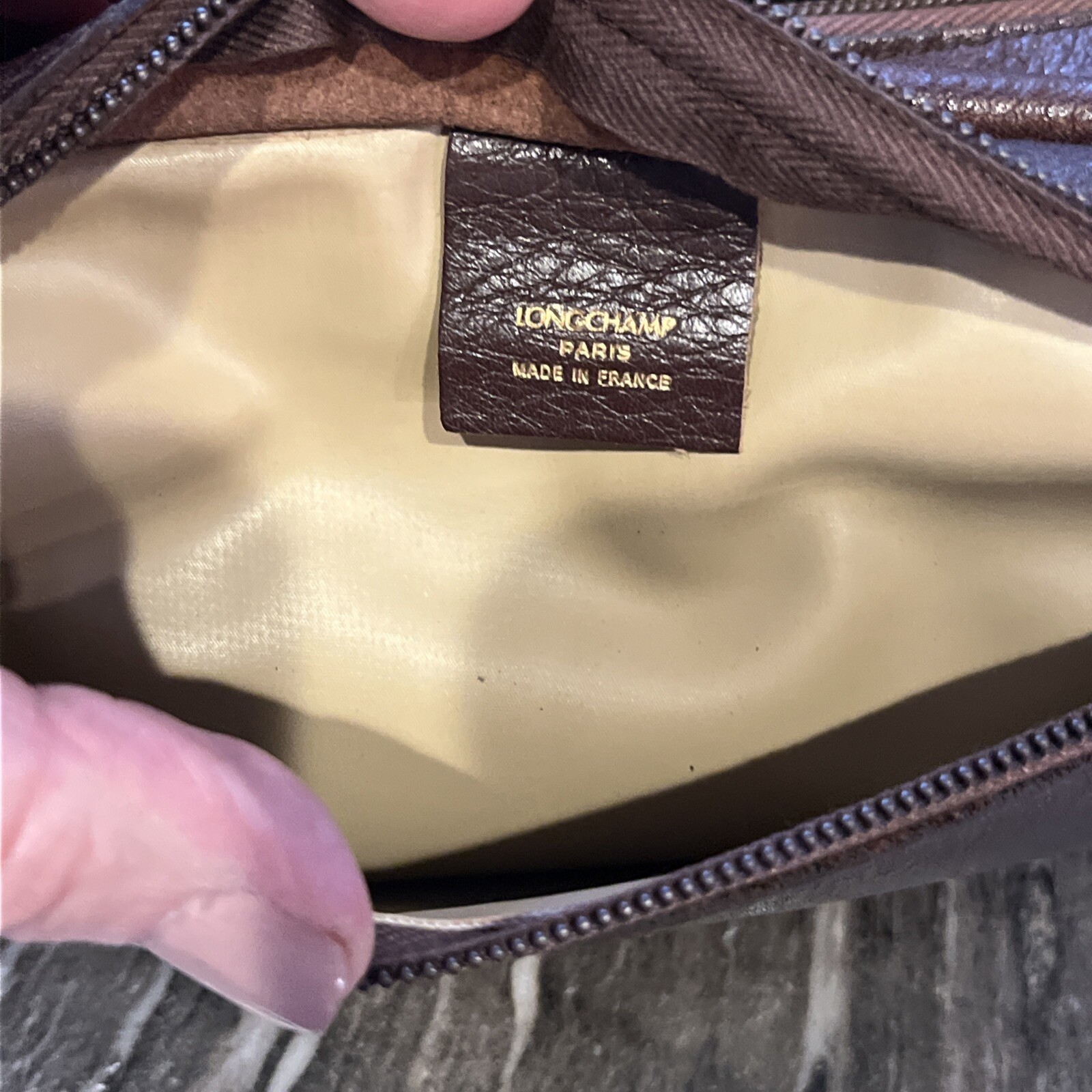 Vintage Authentic Longchamp Le Foulonne Brown Leather Cosmetic Shave Travel Bag
