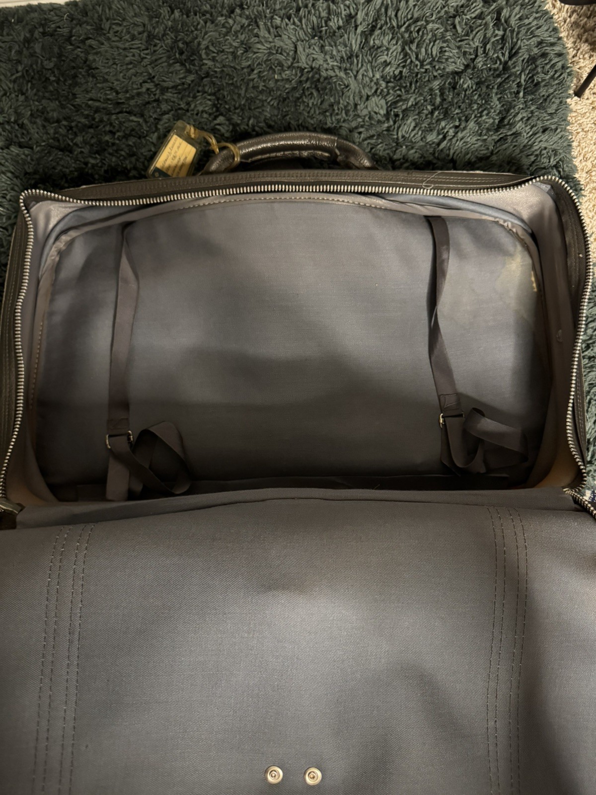 Vintage Samsonite Gray Leather buckle Suitcase 1960s/70s 22”x11x7 Talon Zippers