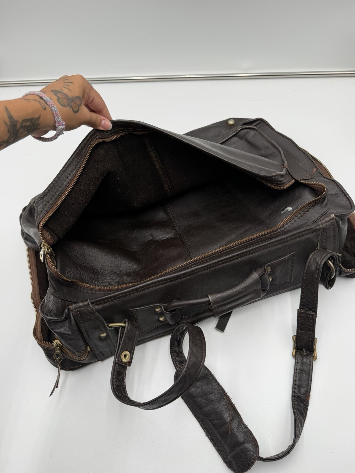 Vintage Genuine Leather Garment Bag Brown Foldable Travel Suit Carrier Colombia