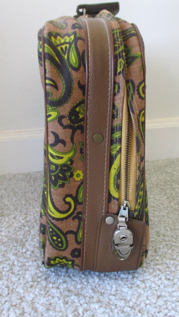Vintage 70s Paisley Print Overnight Suitcase Luggage Bag Made In Japna