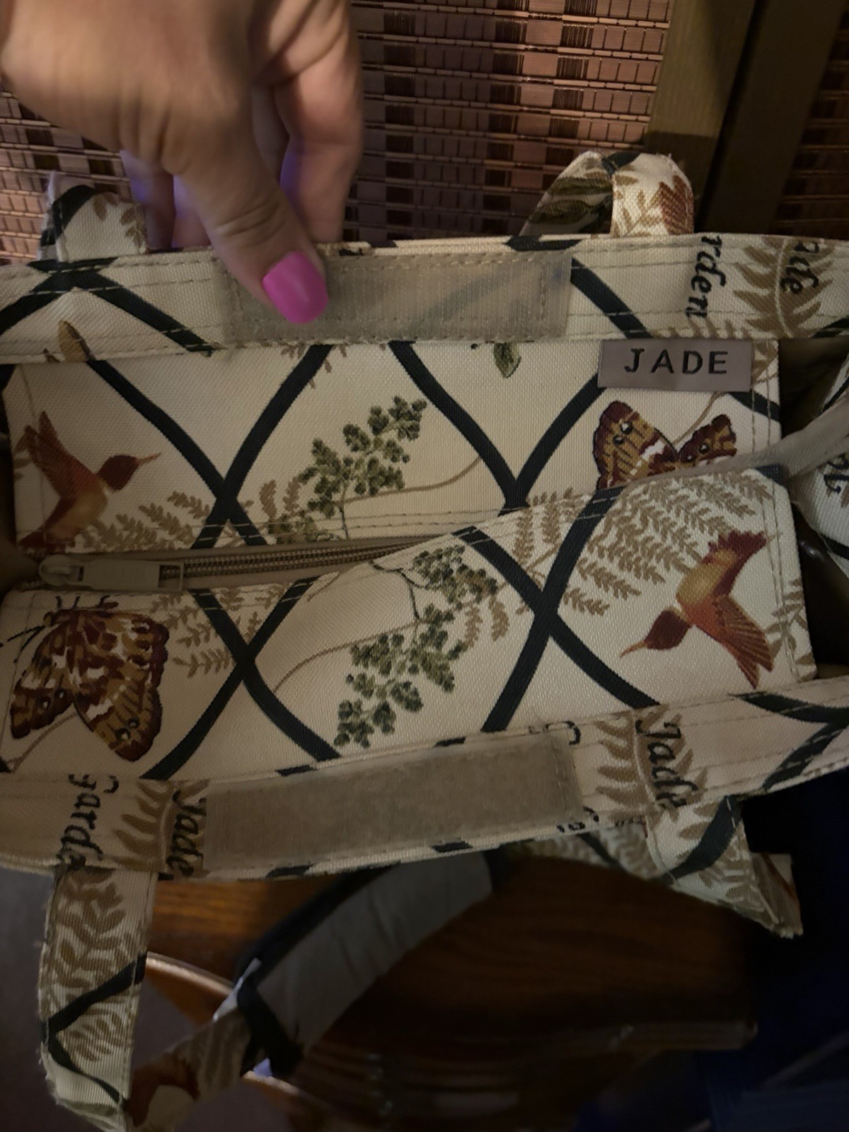 VTG Jade Canvas Handbag Tapestry Tote Zip Travel Shoulder Bag Country Core