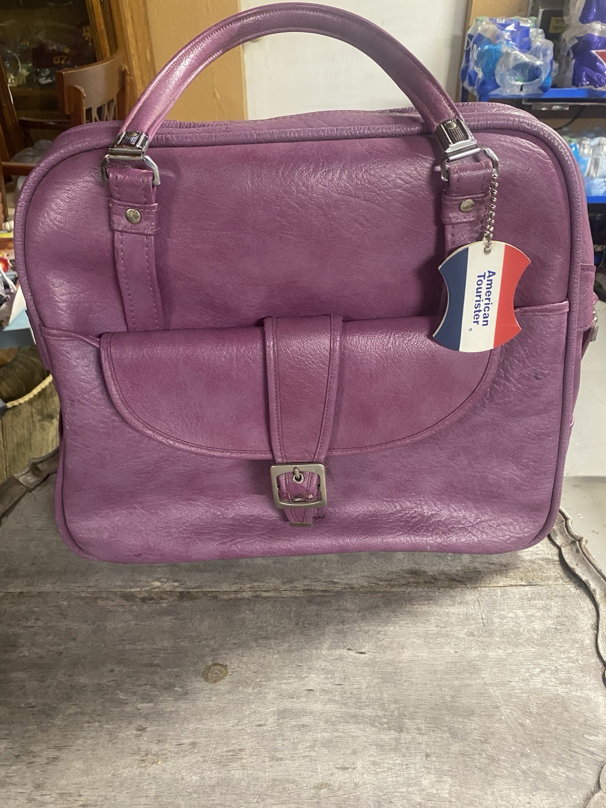 American Tourister Vintage Purple Faux Leather Travel Bag, Soft Case, Locking