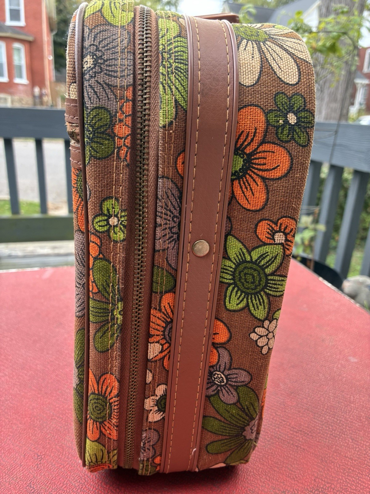 Vtg 60’s Floral Hippie Flower Power MCM Canvas Suitcase Japan Retro 17×12 Groovy