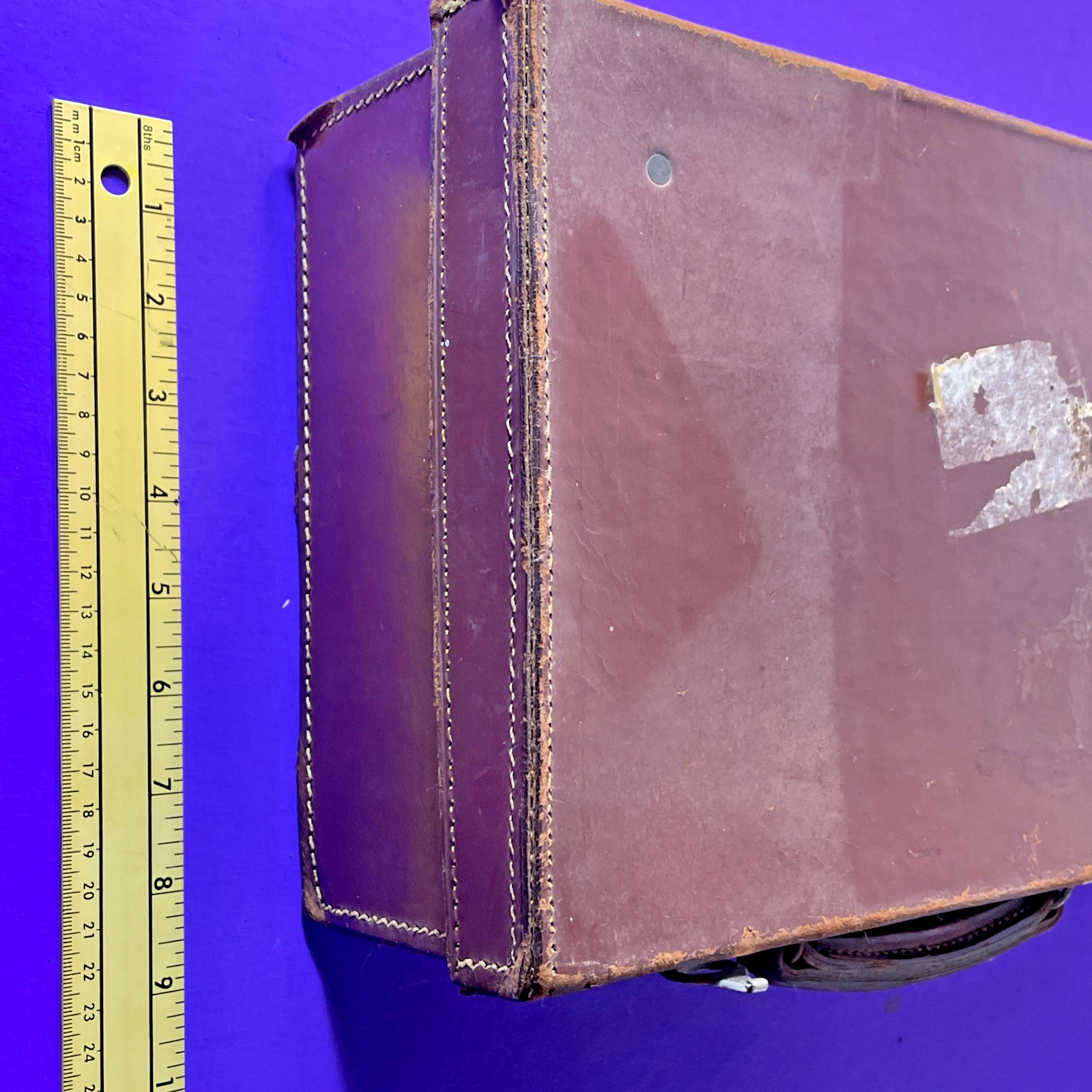 Antique Leather Briefcase/Suitcase Travel English Fibre Foundation 14″ X 9″ 40’s