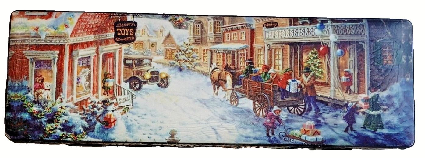Vtg EC Christmas Theme TRAIN CASE Quality Heavy Latch Container / Storage