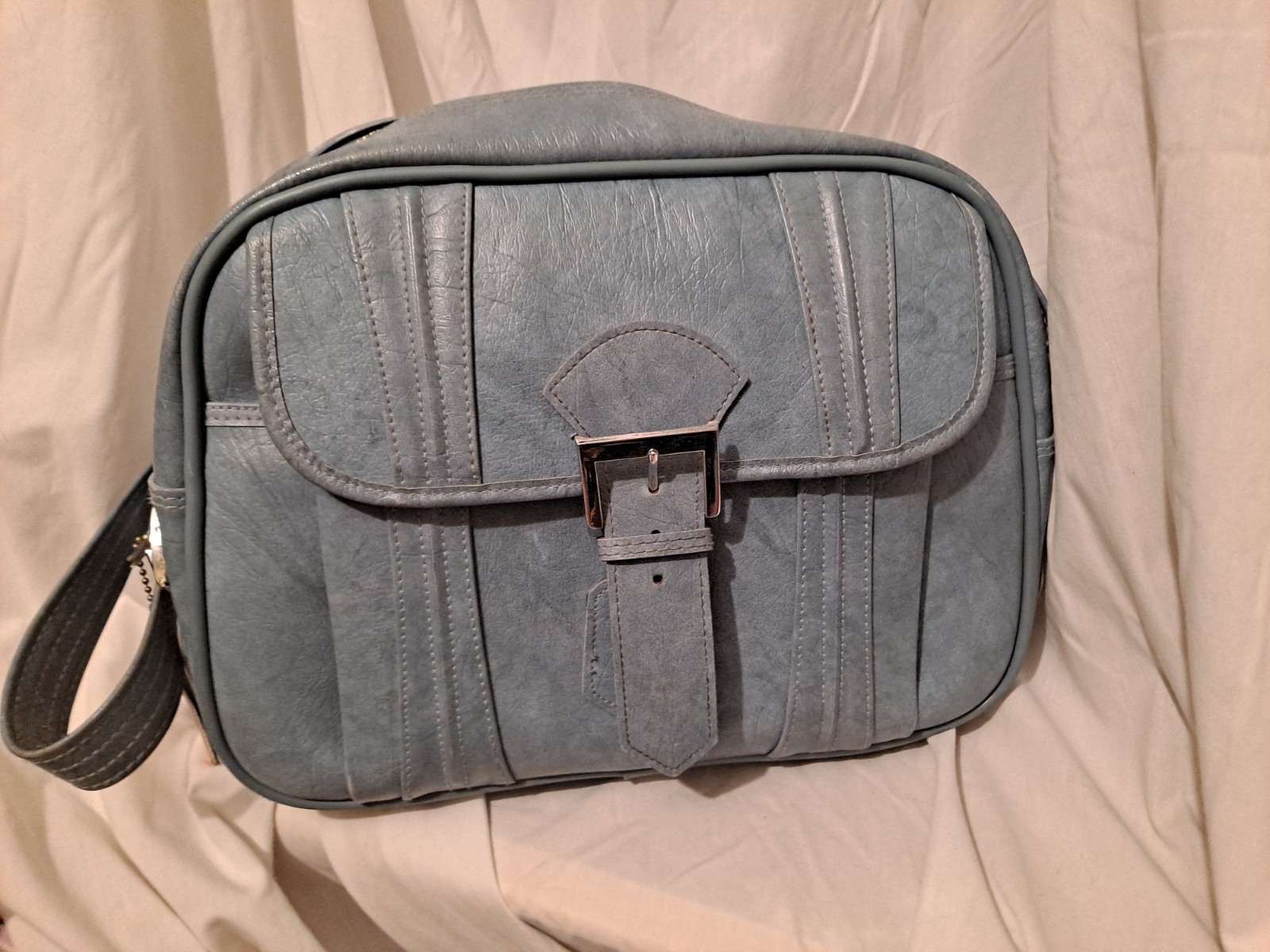 Vintage American Tourister Travel Carry On Bag Blue Vinyl Pleather 1975 Taiwan