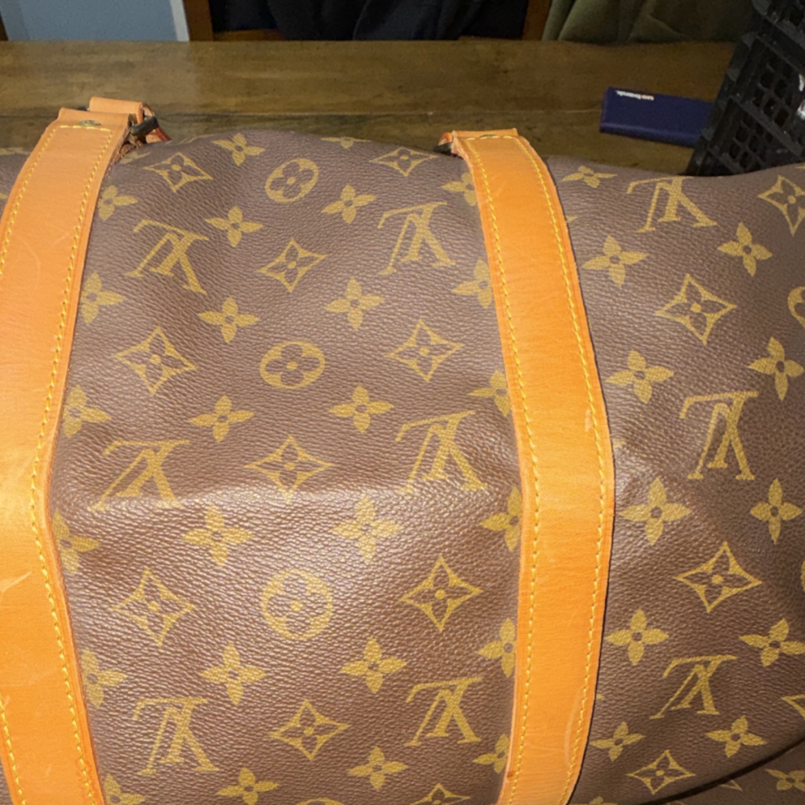 Louis Vuitton Monogram Leather Duffle Bag Brown/Tan 45 keepall Zip Top Handles