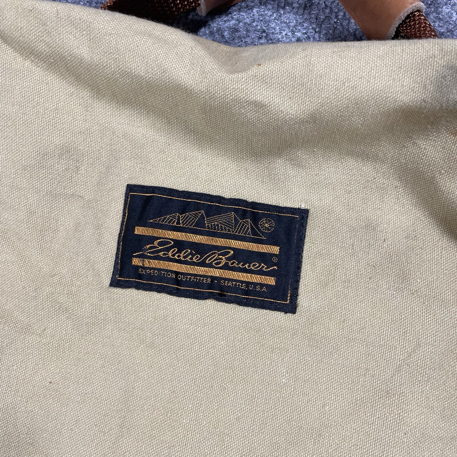 VINTAGE Eddie Bauer Duffle Bag Large Canvas Laundry Sleeping Tote Leather Handle