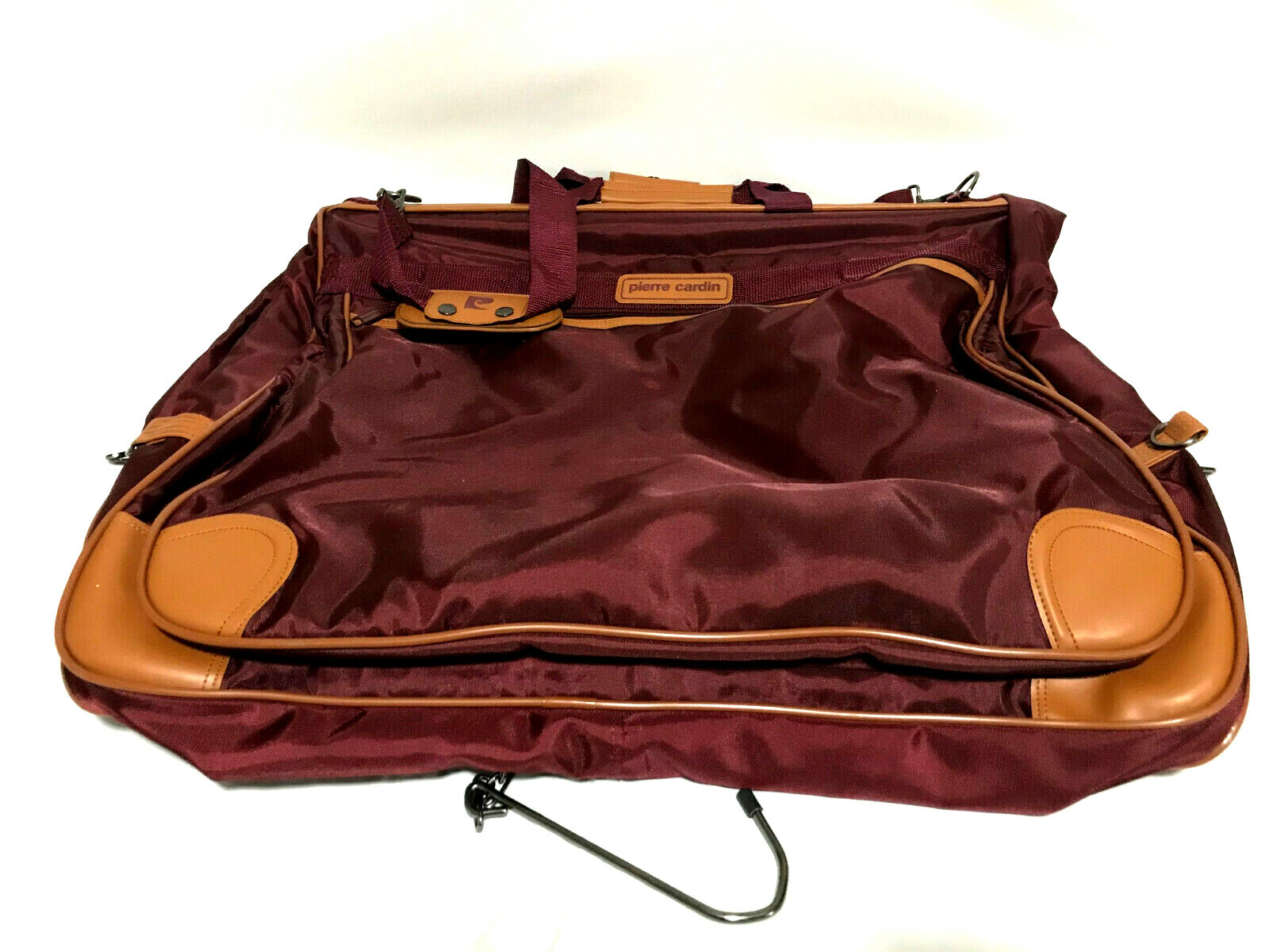 Pierre Cardin VTG Dark Burgundy and Tan Garment Suit Bag 22″ x 42″ Brand New!!!