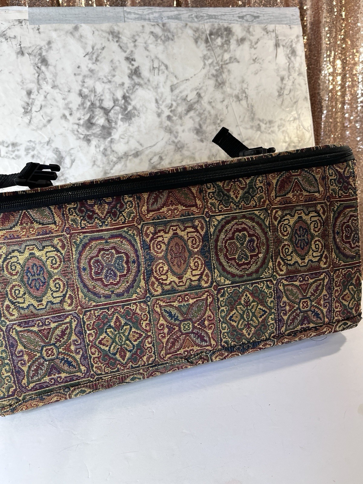 Vintage Stitch & Go Geometric Tapestry Craft Organizer Travel Roll Bag