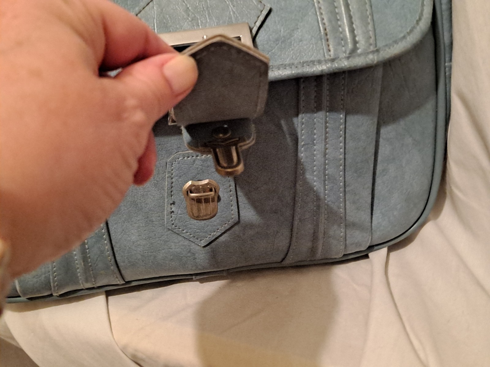 Vintage American Tourister Travel Carry On Bag Blue Vinyl Pleather 1975 Taiwan