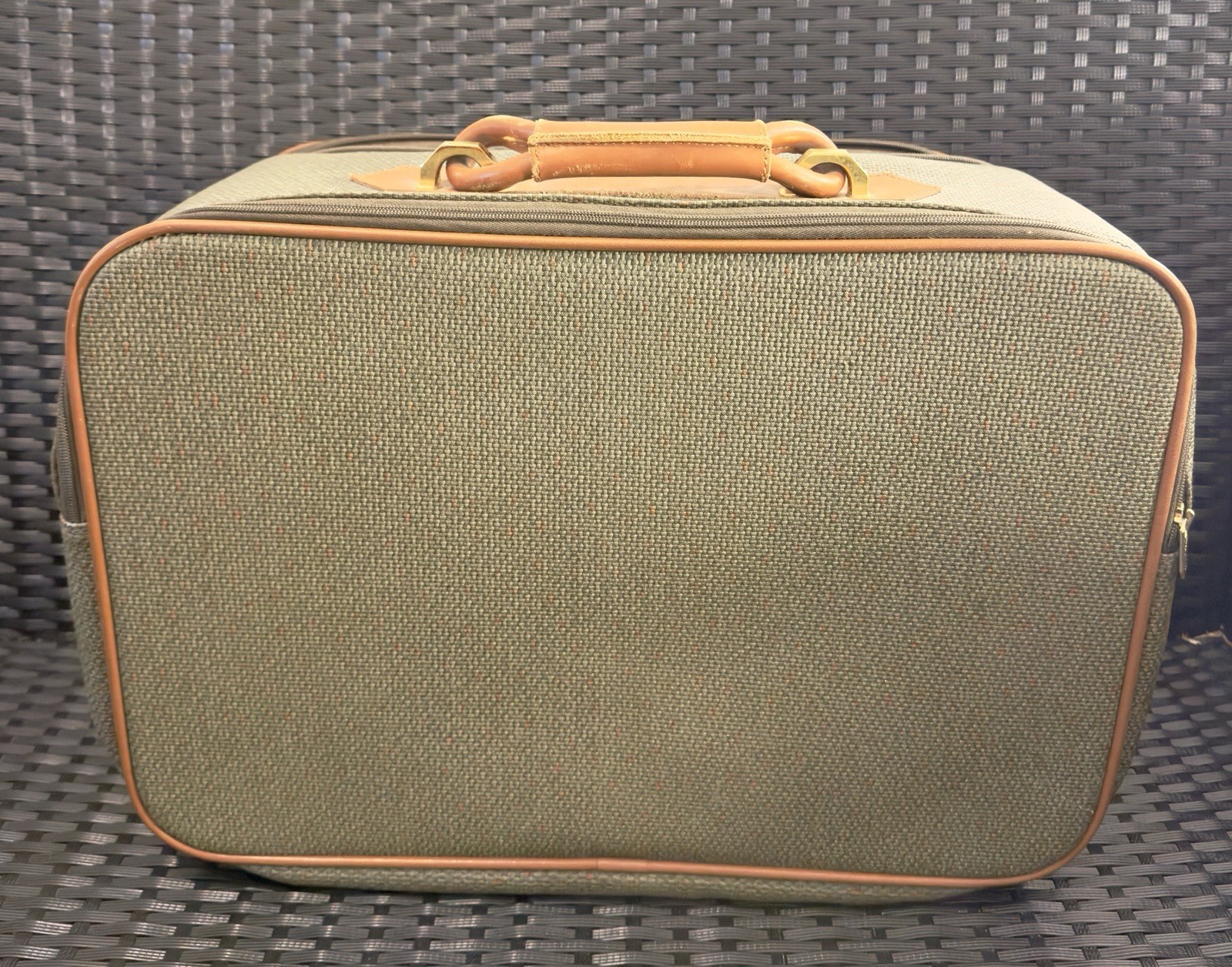 Vintage 1970s YSL Yves Saint Laurent Canvas Suitcase Olive Tan Leather Bag 19 in