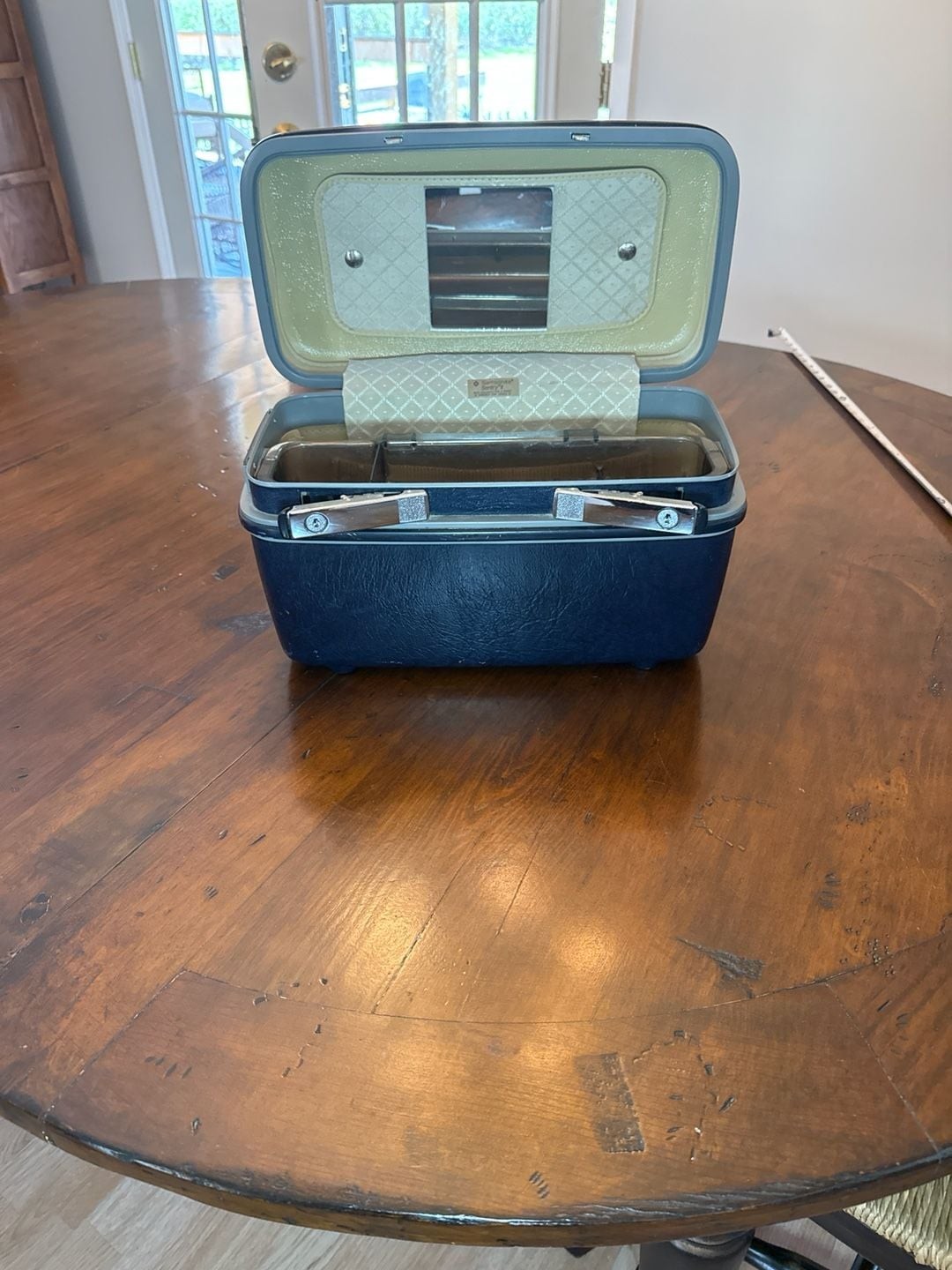 Vintage Samsonite Sentry II Navy Blue Train Case Makeup Trunk with Mirror