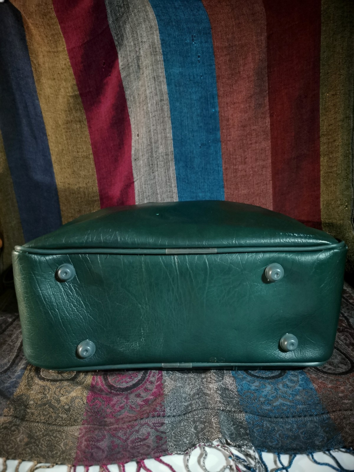 Vintage Dark Green Flight Travel Bag Adjustable Shoulder Strap Zip Closure 11×14