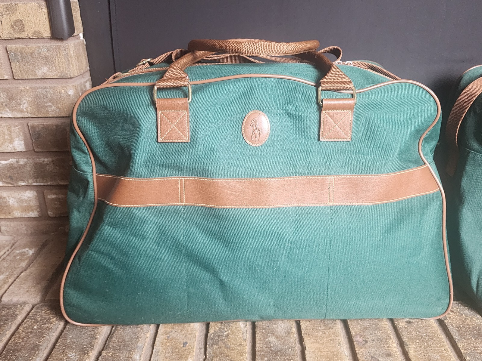 Lot of 3 Vintage Polo Ralph Lauren Green Luggage Duffle Bag Canvas Weekender Set