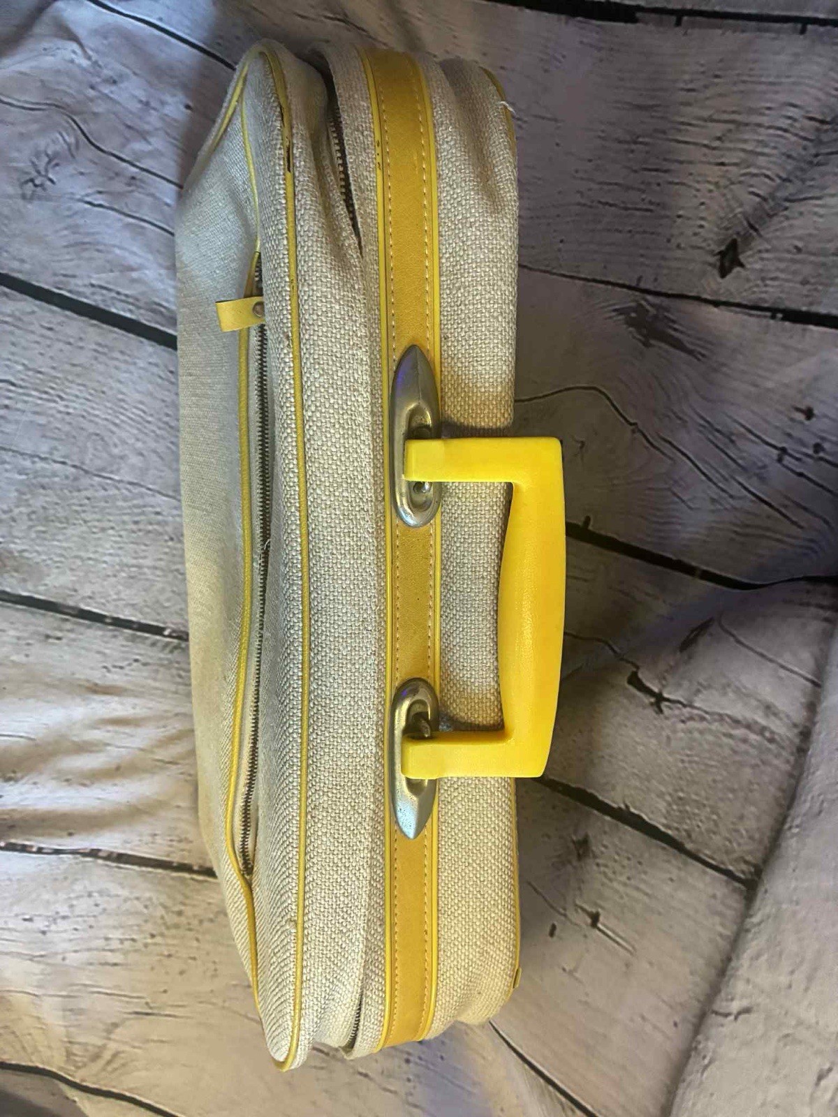 Vintage Bantam Travelware Overnight Suitcase Bag Tweed Yellow MCM Carryon *READ*