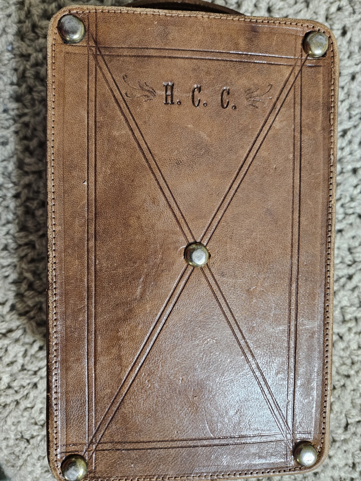 Antique Vintage 1930s Tooled Leather Toiletry Bag Great Condition Tiki Men Box