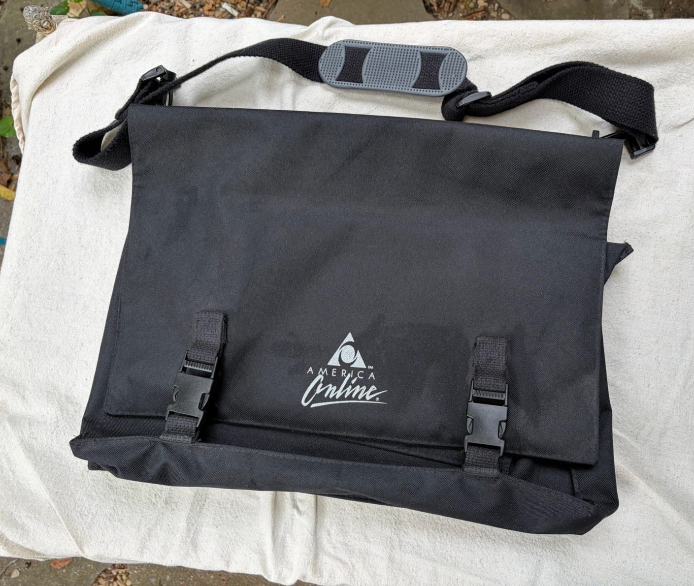 Vtg Early AOL America Online Rare Black Canvas Briefcase Bag w Shoulder Strap