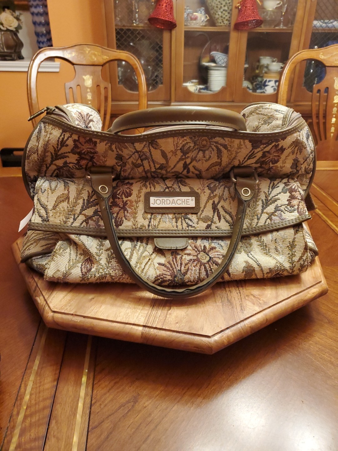 Vintage Jordache Carry On Weekend Overnight Floral Tapestry Travel Bag