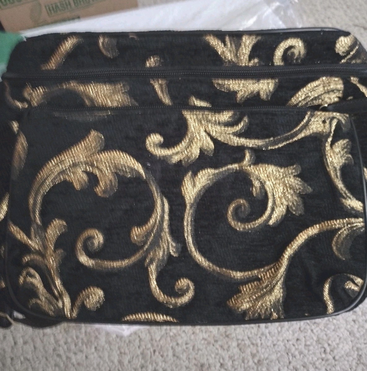Golden Scrolls Train Case Black With Gold Embroidery