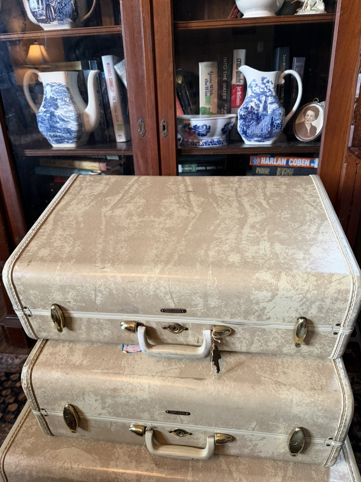 Vintage Marble White Samsonite Suitcase Luggage Train Hatbox Overnight Rawhide 6