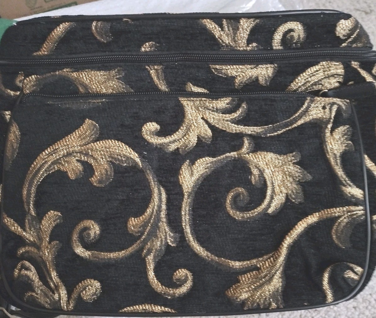 Golden Scrolls Train Case Black With Gold Embroidery
