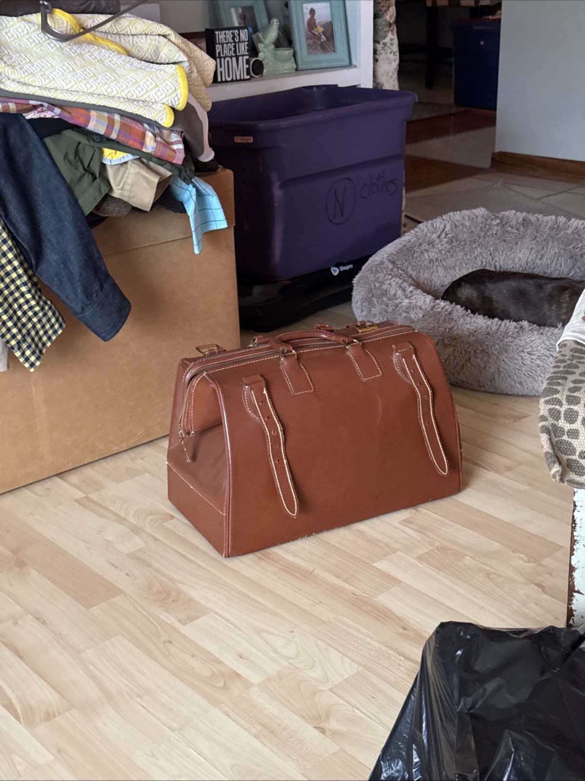 Leather Doctor Bag Travel Luggage Split Cowhide -VTG 18”x 12”