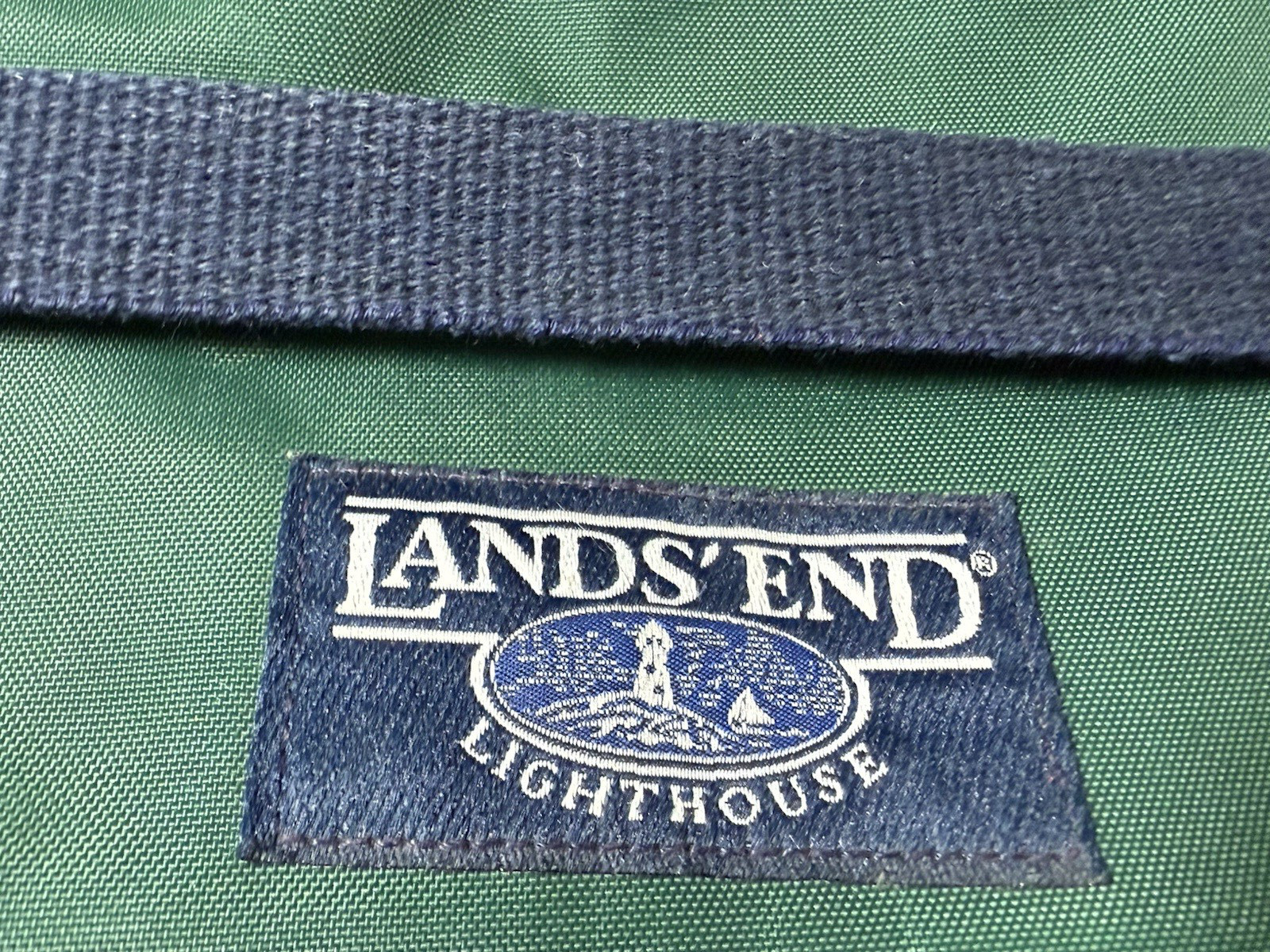 Lands End Toiletry Bag Lighthouse Green Blue Mongram CPT Vtg Travel Storage Dopp