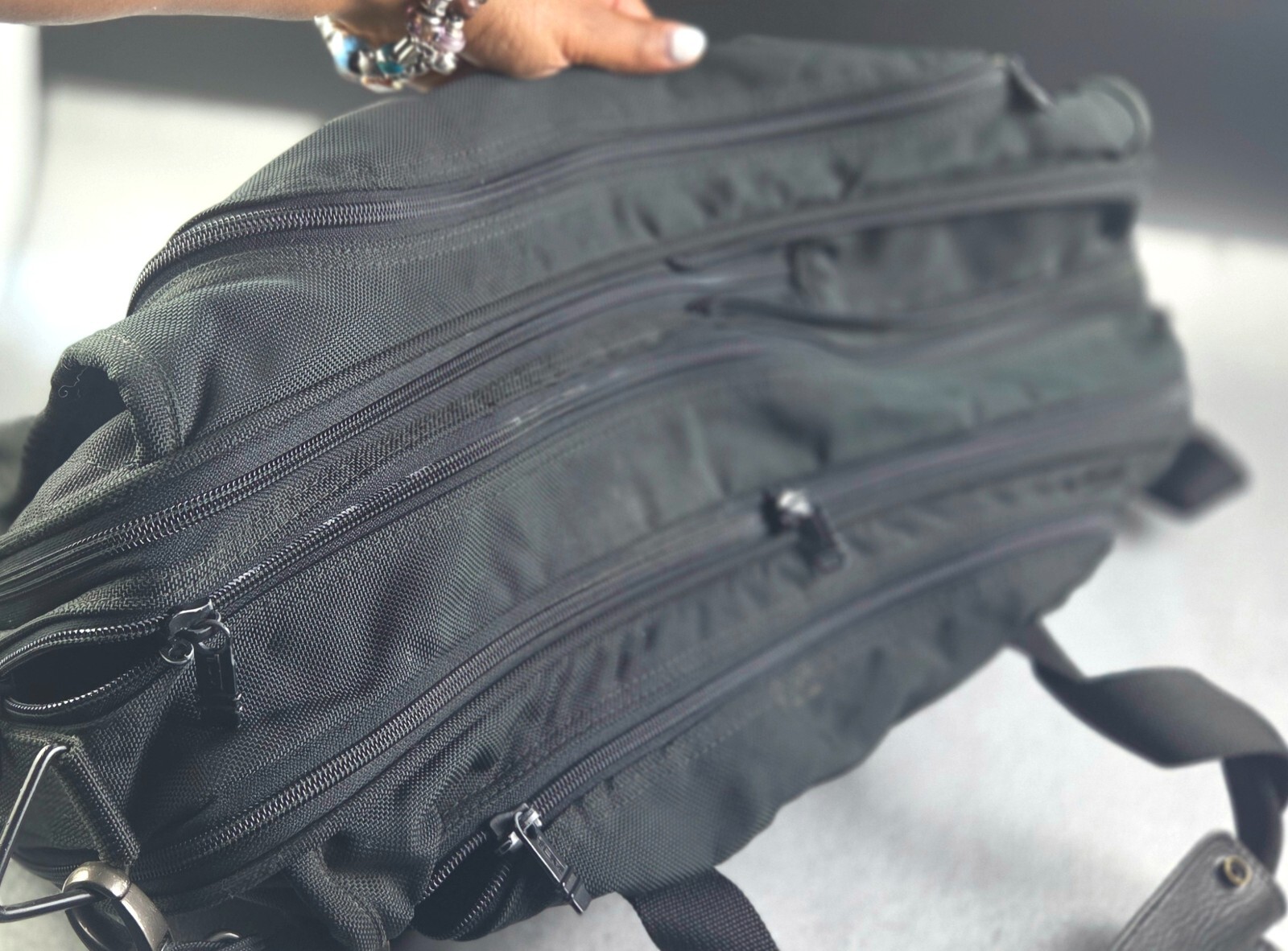 Vintage TUMI – Genuine Leather- Nylon Duffle Travel Carry On Bag -Black