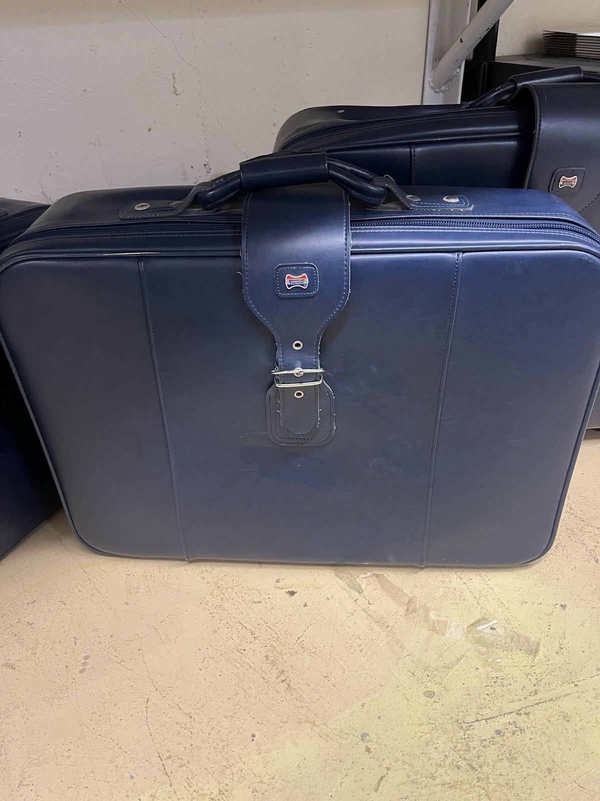 American Tourister Vintage 1970s Navy Blue Soft-Sided Vinyl Suitcase Set