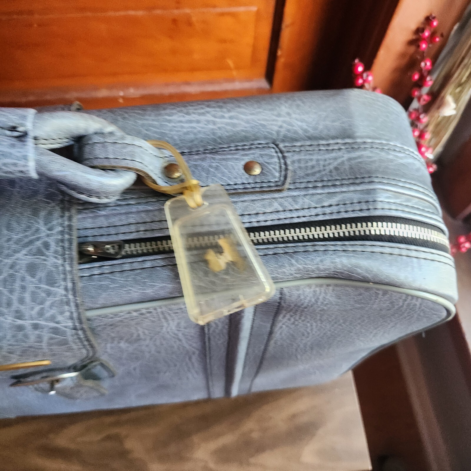 Vintage Flying Time Blue Suitcase