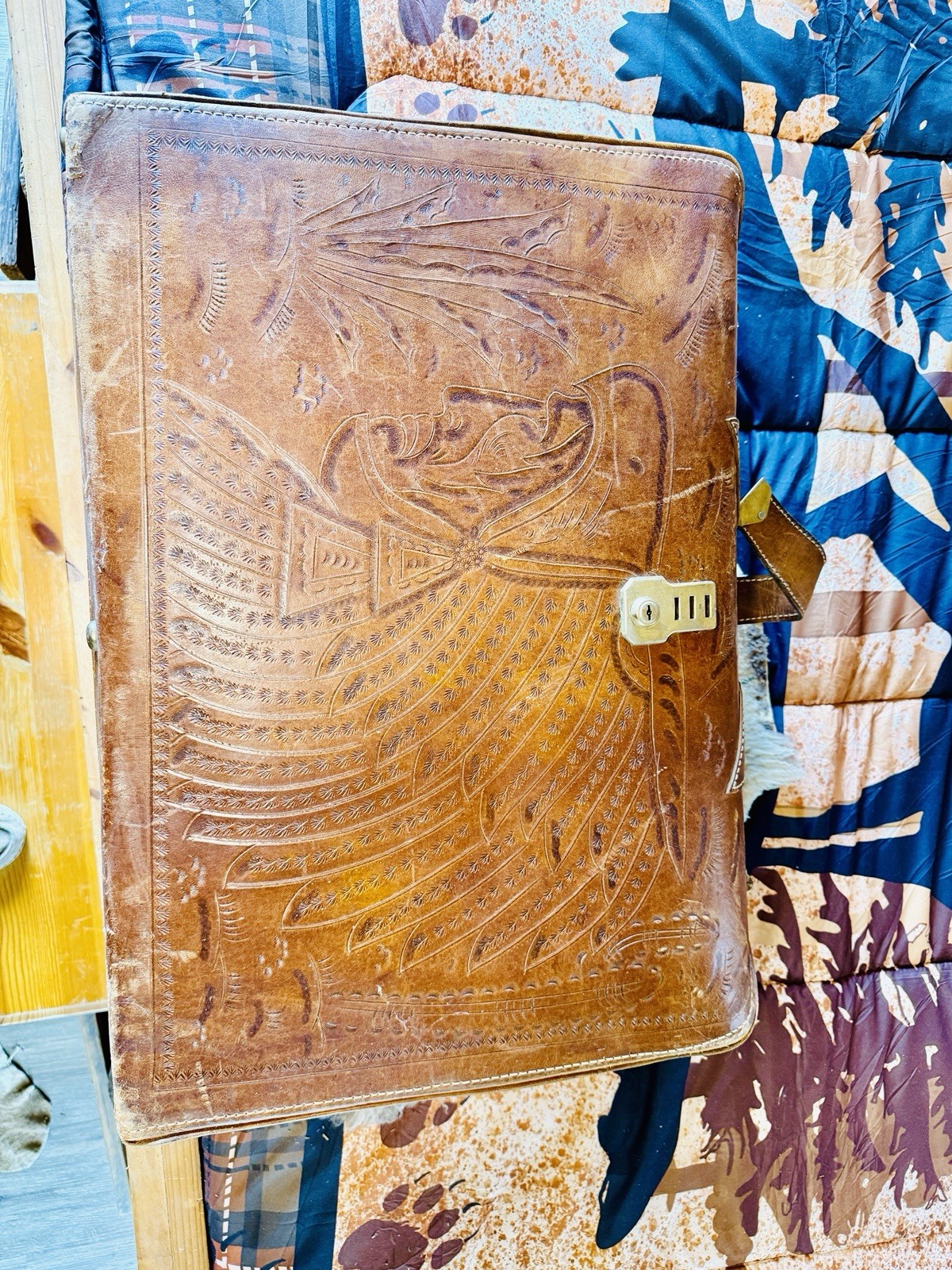 Vintage Leather Suitcase Hand Tooled