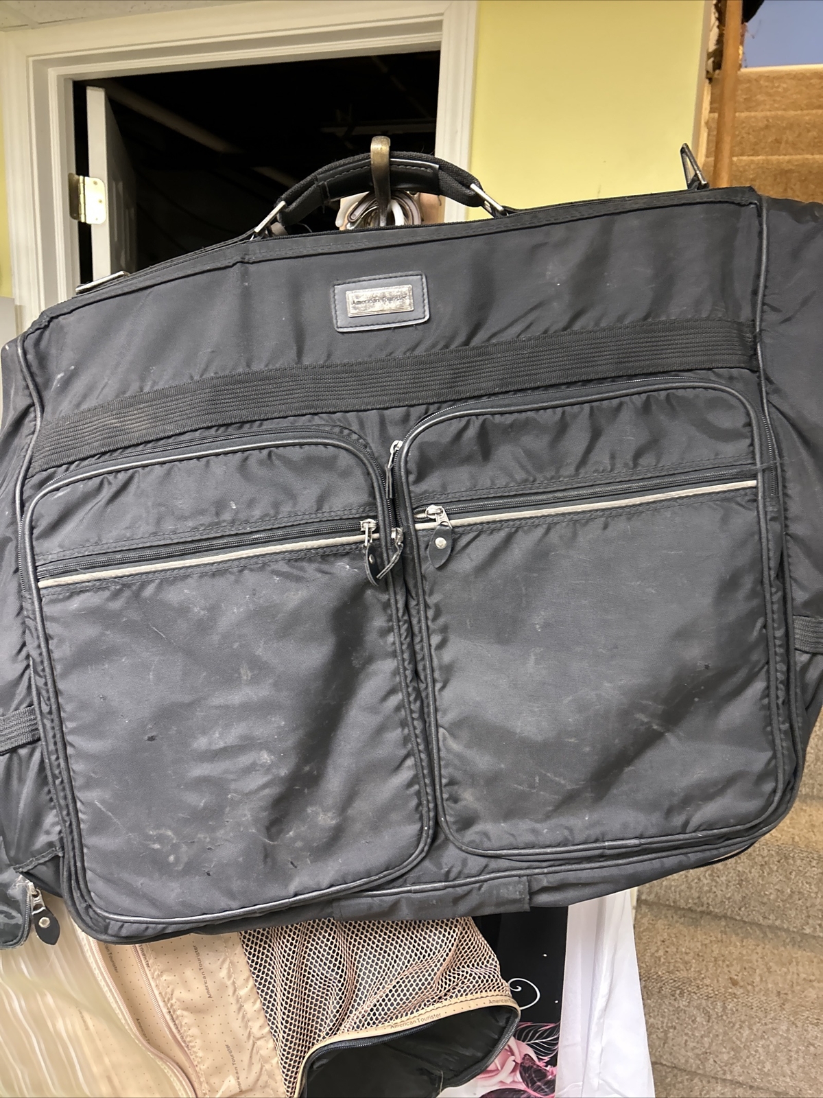 Vintage Retro 1970s American Tourister Black Garment Bag Luggage Suitcase