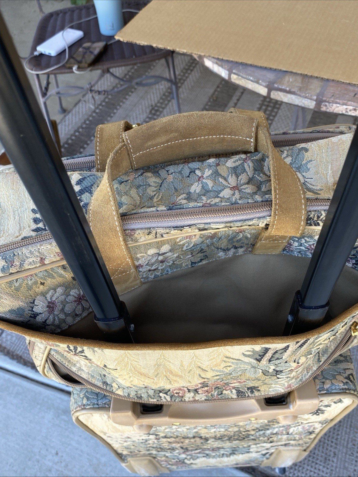 Vintage French Luggage Company Paradise Suede Tapestry Carry On Bag Made in USA