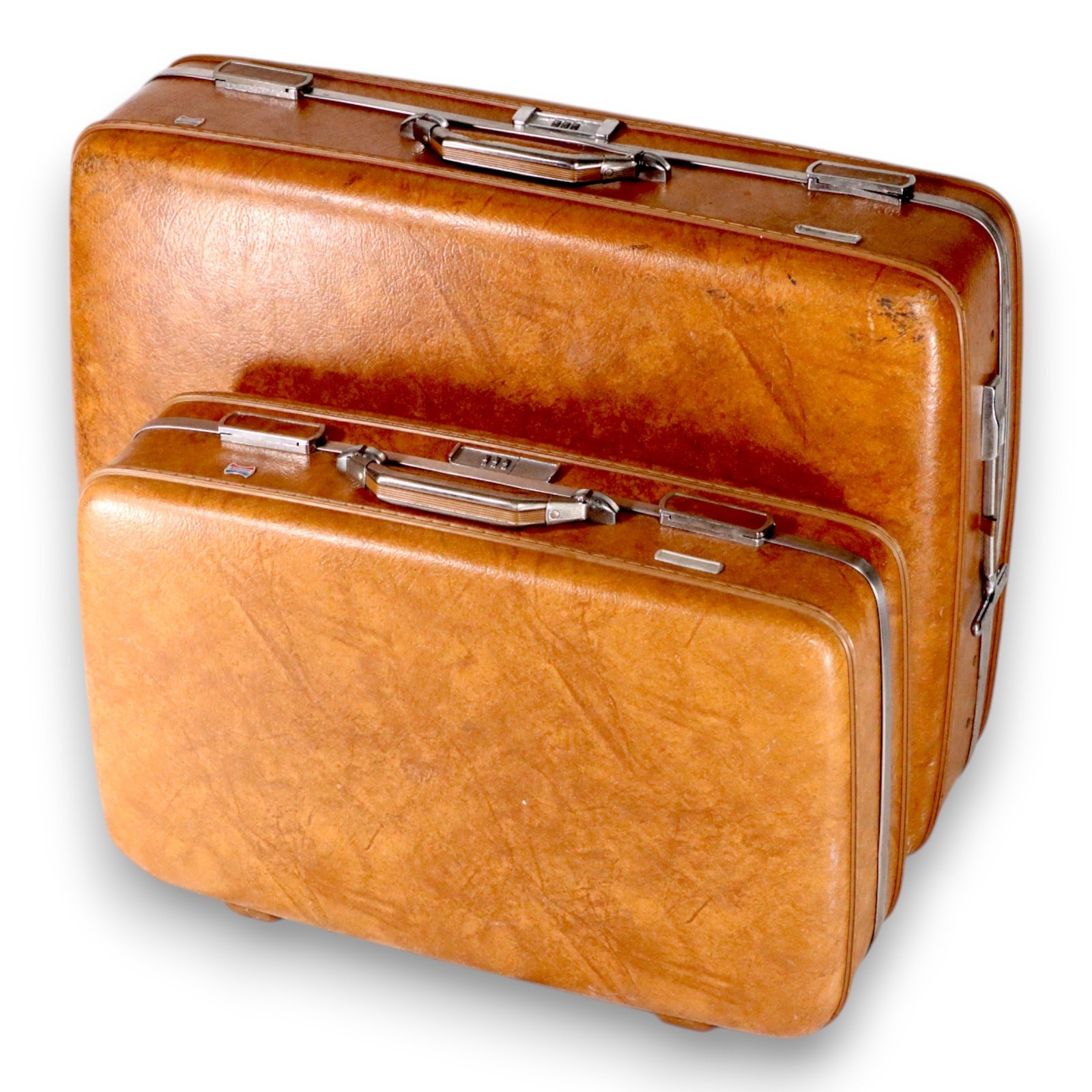 American Tourister Escort 2pc Brown Hardshell Suitcase Set 26″ 22″ USA Vintage
