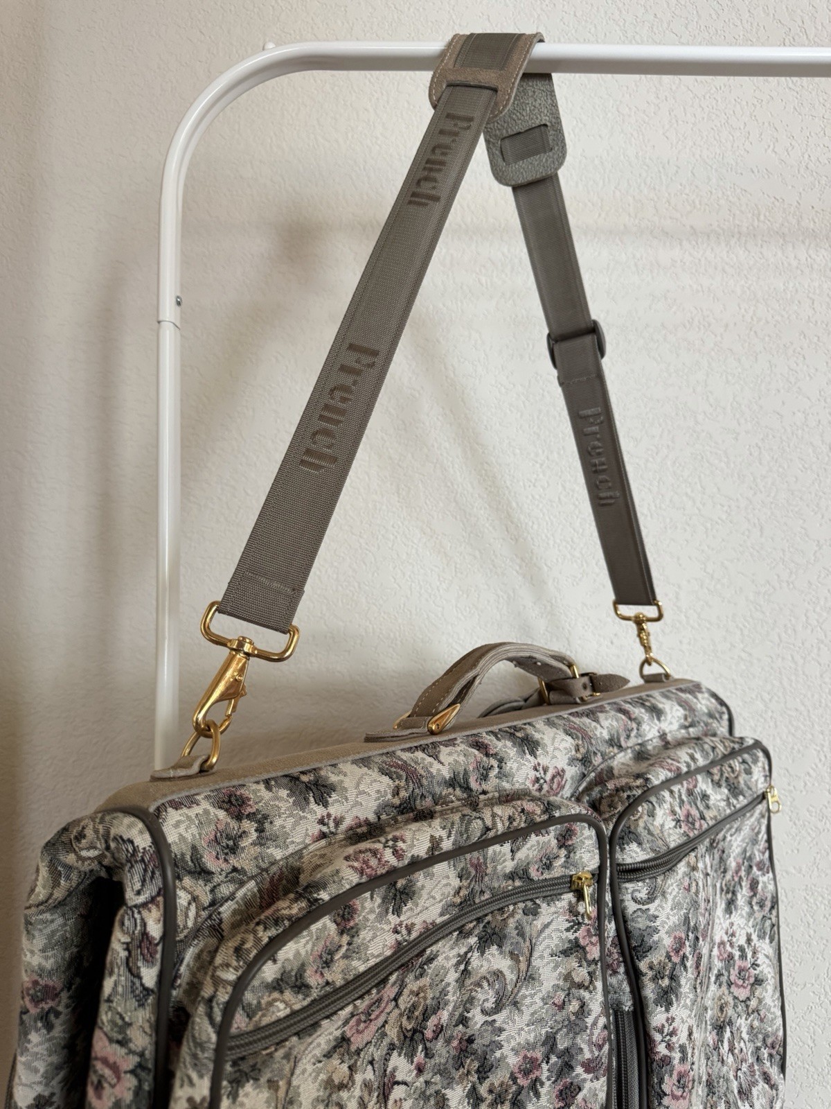 Vintage French Co Floral Tapestry Garment Bag Brocade Luggage USA Made