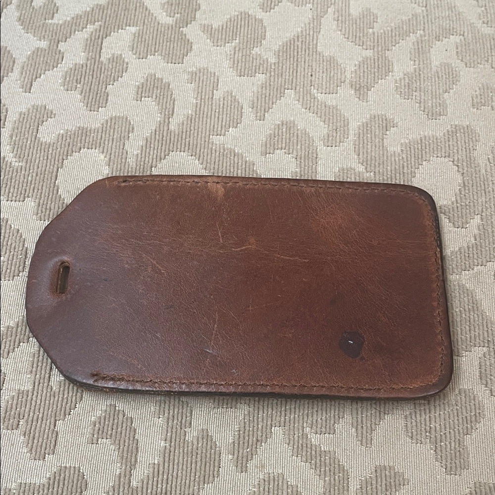 VINTAGE Longaberger Brown Leather Luggage Tag with Silver Basket Detail