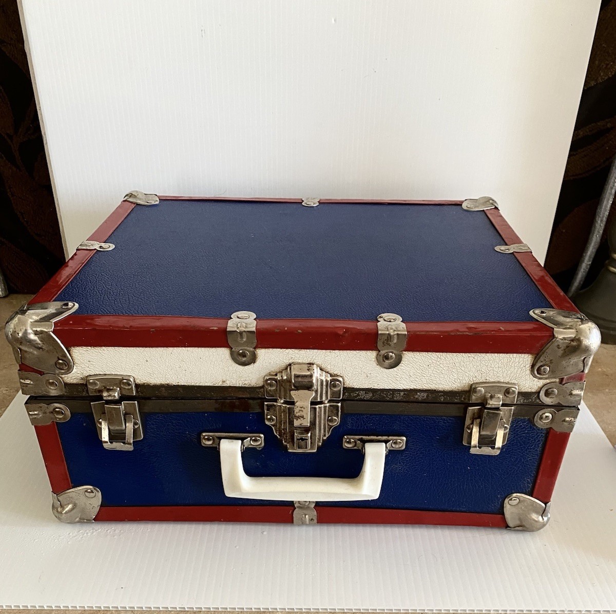 Hard Case Suitcase Luggage Vtg Stage Travel Patriotic-Red White Blue Skate Case