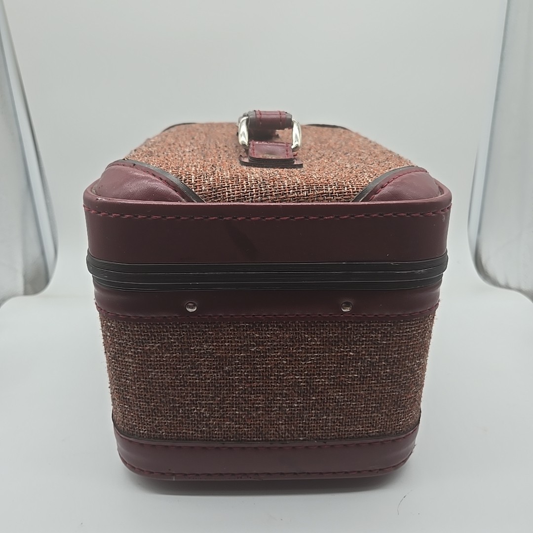 Vintage Train Case Burgundy Tweed with Tray & Mirror 12.5 X 8 X 7.5 Unbranded