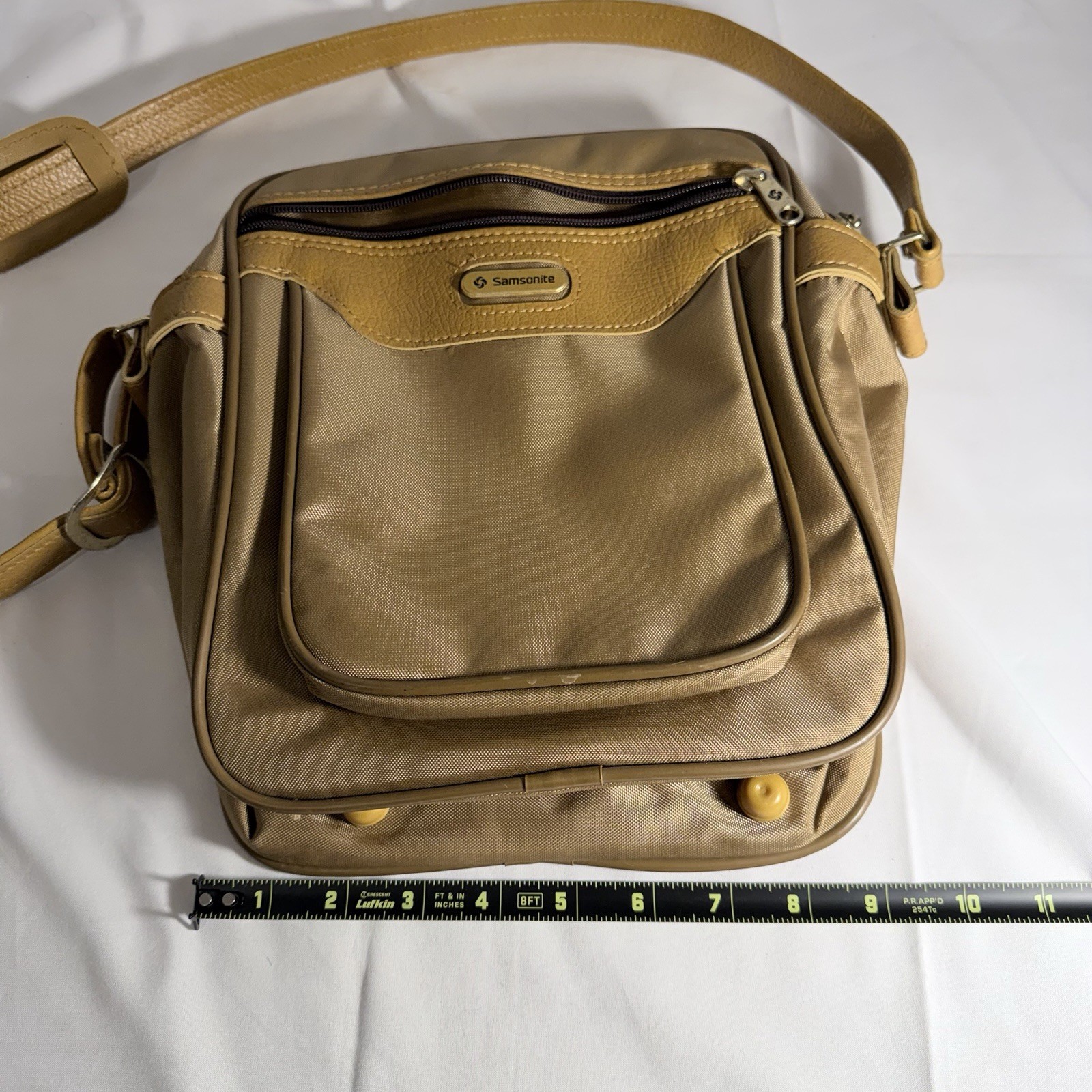 Vintage Samsonite Luggage Brown Carry-On Zipped Satchel Crossbody Vinyl Bag