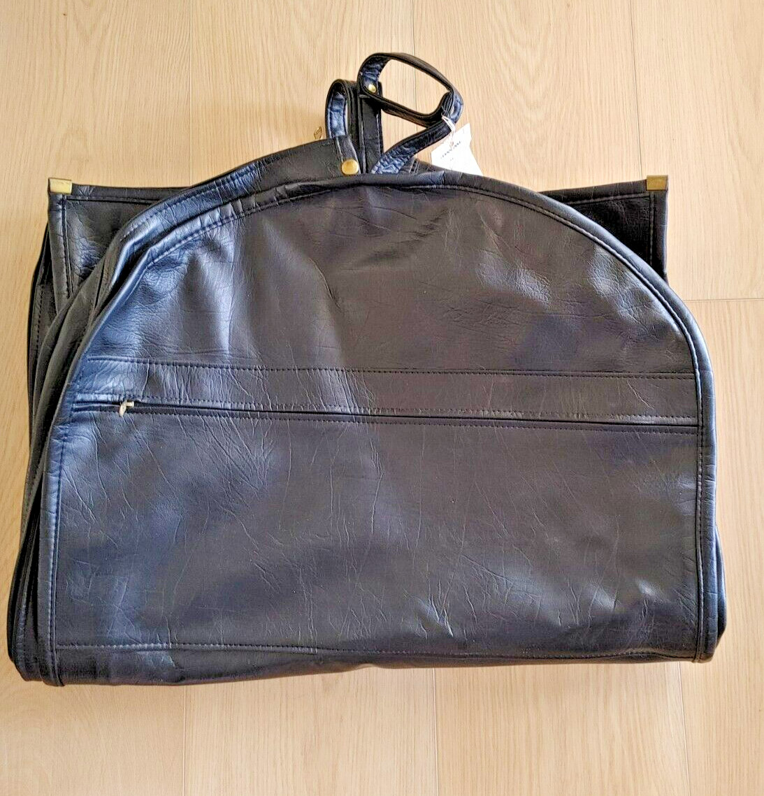 Vintage Leather Garment Suitor Folding Bag Zipper Unbranded Black