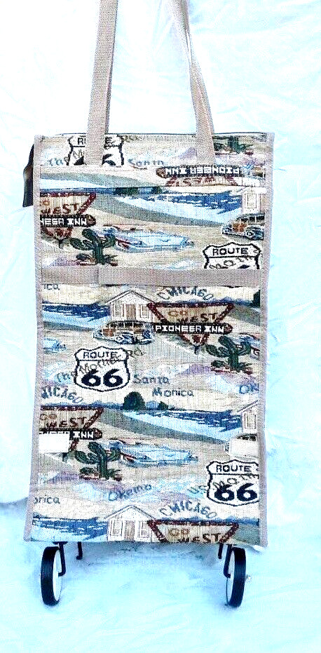 Wheeled Pioneer Express Route 66 Souvenir Tapestry Jade Bag Tote Zip Close