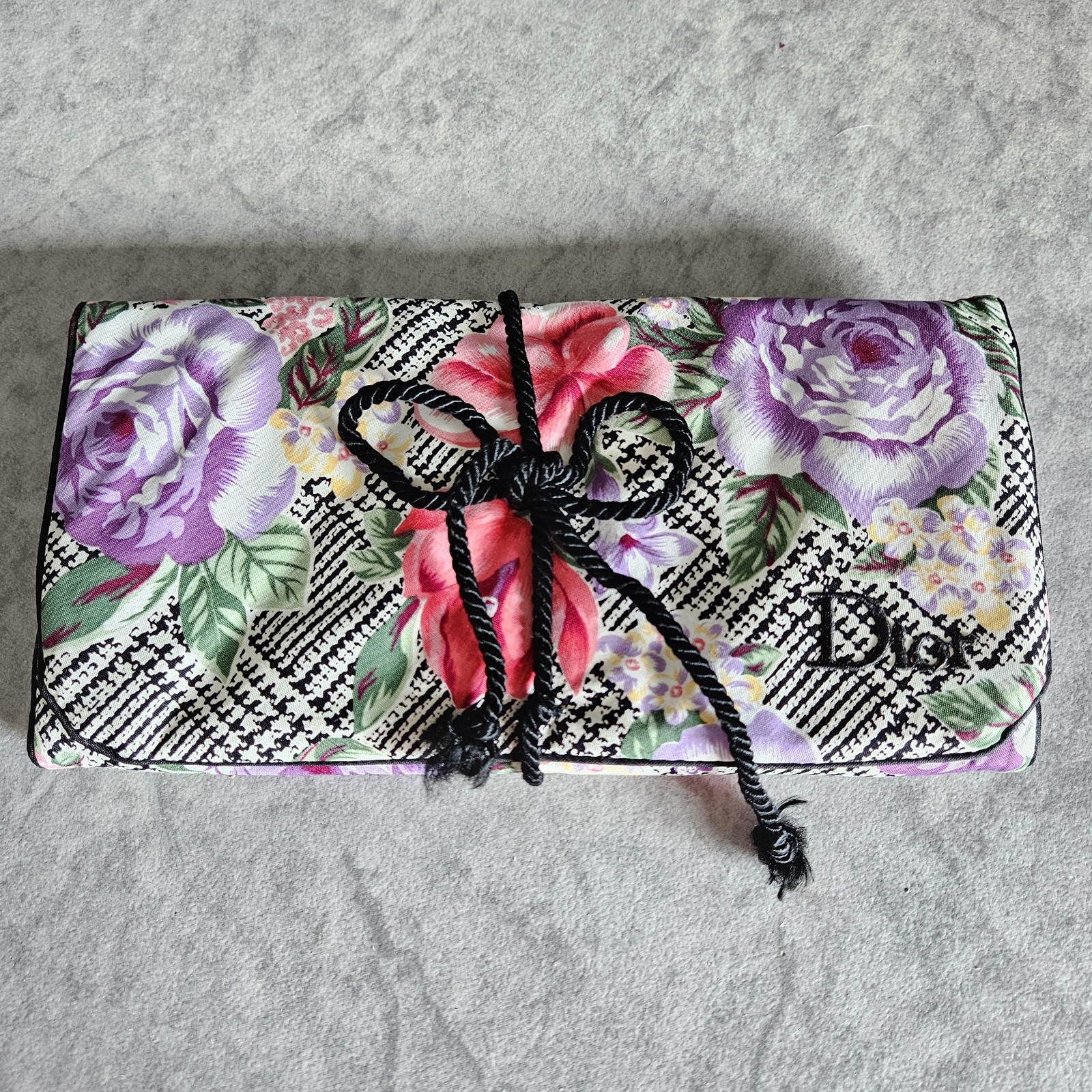 Christian Dior Floral Roll Up Cosmetic Bag Travel Organizer USA CD Zip