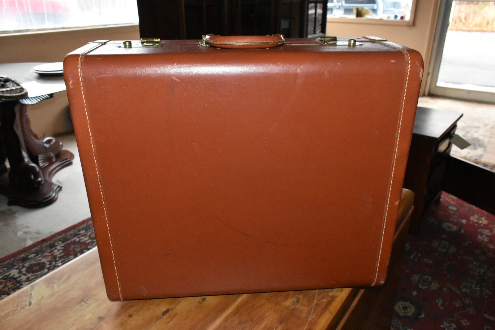 Vintage Maximillian NY Suitcase Train Case Burgundy Satin Lined Luggage Retro