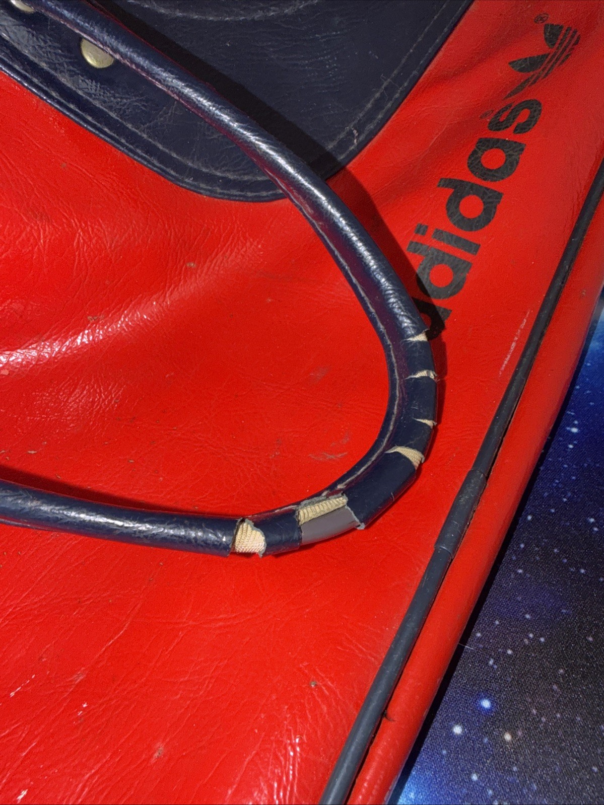 vintage ADIDAS red & blue vinyl sports duffle gym bag –